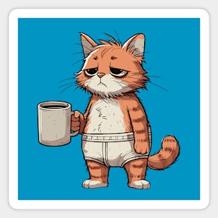 morning cat with coffee Magnet